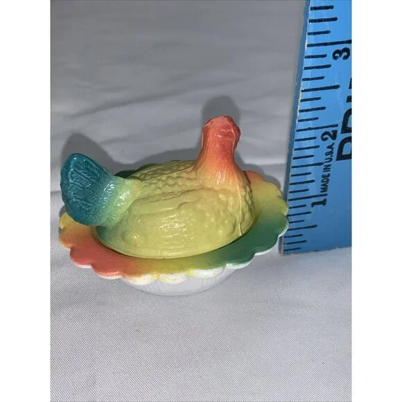 Vtg Mosser Mini Chicken on Nest Tie Dye Glass Salt Cellar Basket C880 - Picture 4 of 10